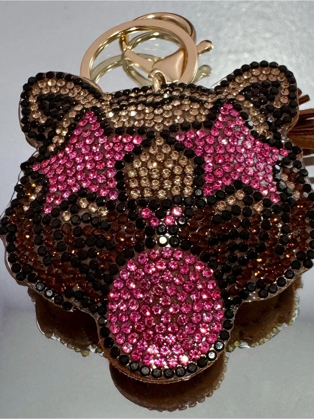 New Brown/Pink Crystal Dopamine Tiger Keychain Bag Charm